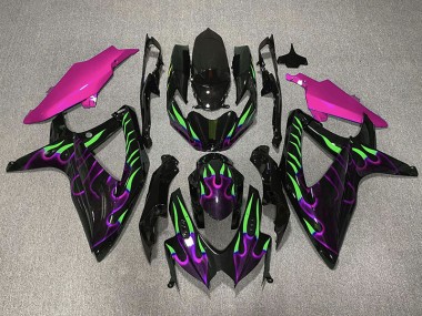 2008-2010 Purple and Green Flame Suzuki GSXR 600-750 Motorcycle Fairing