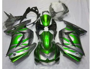 2008-2012 Green and Silver Flame Kawasaki Ninja 250 Motorcycle Fairing