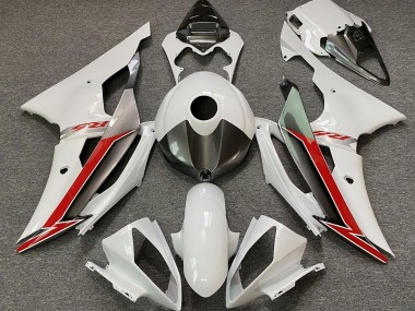 2008-2016 Gloss White Silver and Red Yamaha R6 Motorcycle Fairing
