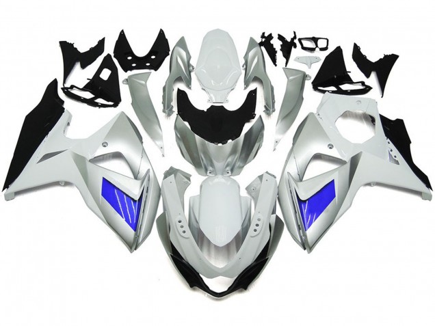 2009-2016 Custom Silver and White with Black Suzuki GSXR 1000 Motorcycle Fairing 2009-2016 Custom Silver and White with Black Suzuki GSXR 1000 Motorcycle Fairing