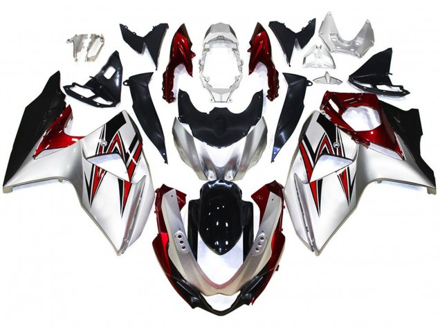 2009-2016 Silver with Red Hints Suzuki GSXR 1000 Motorcycle Fairing 2009-2016 Silver with Red Hints Suzuki GSXR 1000 Motorcycle Fairing
