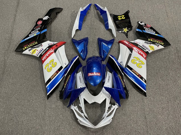 2011-2024 22 Rockstar White and Blue Suzuki GSXR 600-750 Motorcycle Fairing 2011-2024 22 Rockstar White and Blue Suzuki GSXR 600-750 Motorcycle Fairing