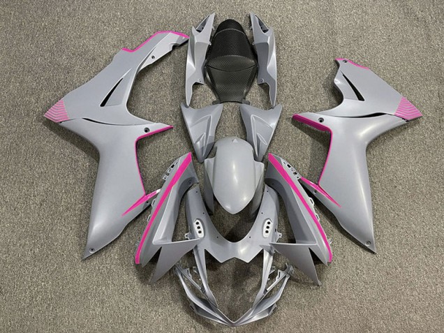 2011-2024 Matte Nardo Grey & Pink Accents Suzuki GSXR 600-750 Motorcycle Fairing 2011-2024 Matte Nardo Grey & Pink Accents Suzuki GSXR 600-750 Motorcycle Fairing