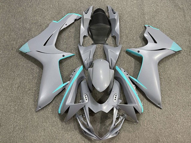 2011-2024 Matte Nardo Grey & Teal Accents Suzuki GSXR 600-750 Motorcycle Fairing 2011-2024 Matte Nardo Grey & Teal Accents Suzuki GSXR 600-750 Motorcycle Fairing