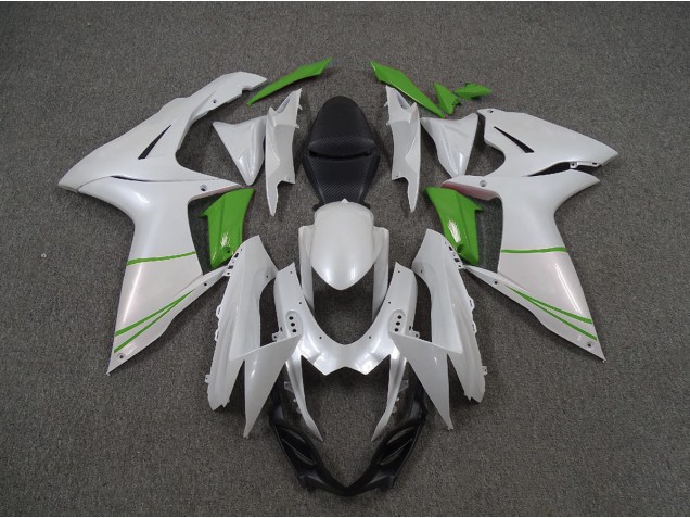 2011-2024 Pearl White and Green Suzuki GSXR 600-750 Motorcycle Fairing 2011-2024 Pearl White and Green Suzuki GSXR 600-750 Motorcycle Fairing