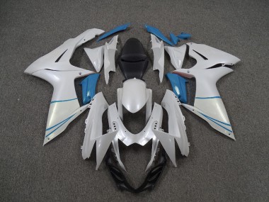 2011-2024 Pearl White and Light Blue Suzuki GSXR 600-750 Motorcycle Fairing