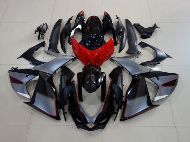 2011-2024 Shiny Grey / Black with Red Suzuki GSXR 600-750 Motorcycle Fairing 2011-2024 Shiny Grey / Black with Red Suzuki GSXR 600-750 Motorcycle Fairing