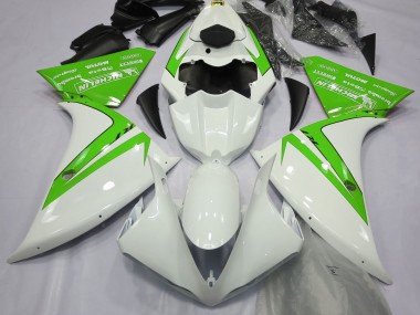2012-2014 Gloss White and Green Yamaha R1 Motorcycle Fairing