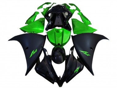 2012-2014 Matte Black and Green Yamaha R1 Motorcycle Fairing
