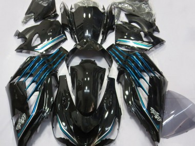 2012-2021 Gloss Black & Light Blue Kawasaki ZX14R Motorcycle Fairing