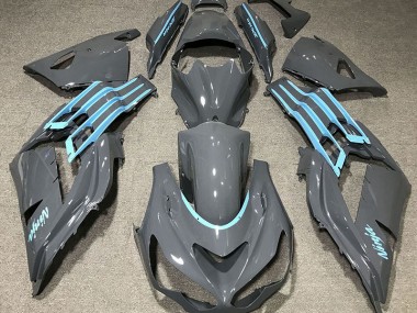 2012-2021 Gloss Grey & Light Blue Kawasaki ZX14R Motorcycle Fairing