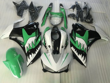 2015-2018 Green and White Shark Yamaha R3 Motorcycle Fairing