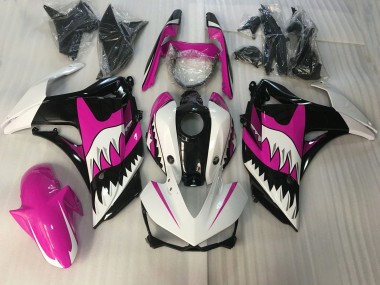2015-2018 Pink and White Shark Yamaha R3 Motorcycle Fairing