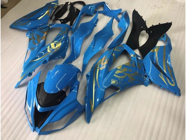 2016-2019 Gloss Blue with Gold Kawasaki ZX10R Motorcycle Fairing