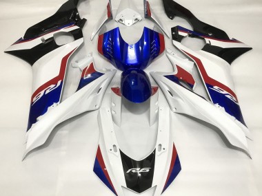 2017-2021 Gloss White and Deep Blue Yamaha R6 Motorcycle Fairing