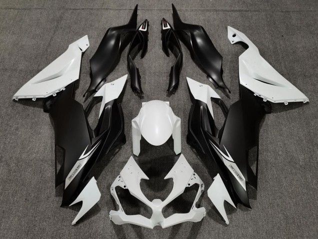 2019-2023 Matte Pearl White and Black Kawasaki ZX6R Motorcycle Fairing